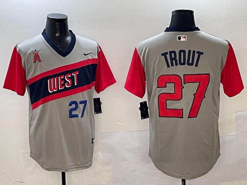 Men Los Angeles Angels #27 Trout Grey Throwback Game 2025 Nike MLB Jersey style 3->los angeles angels->MLB Jersey